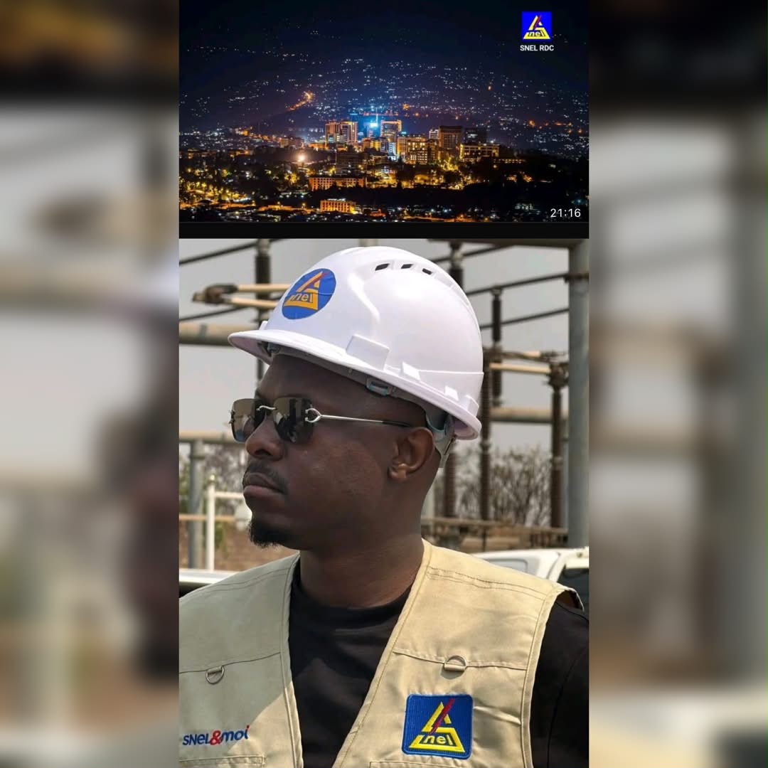 Montage transmis à la rédaction montrant Kinshasa de nuit et un agent portant les couleurs de la SNEL